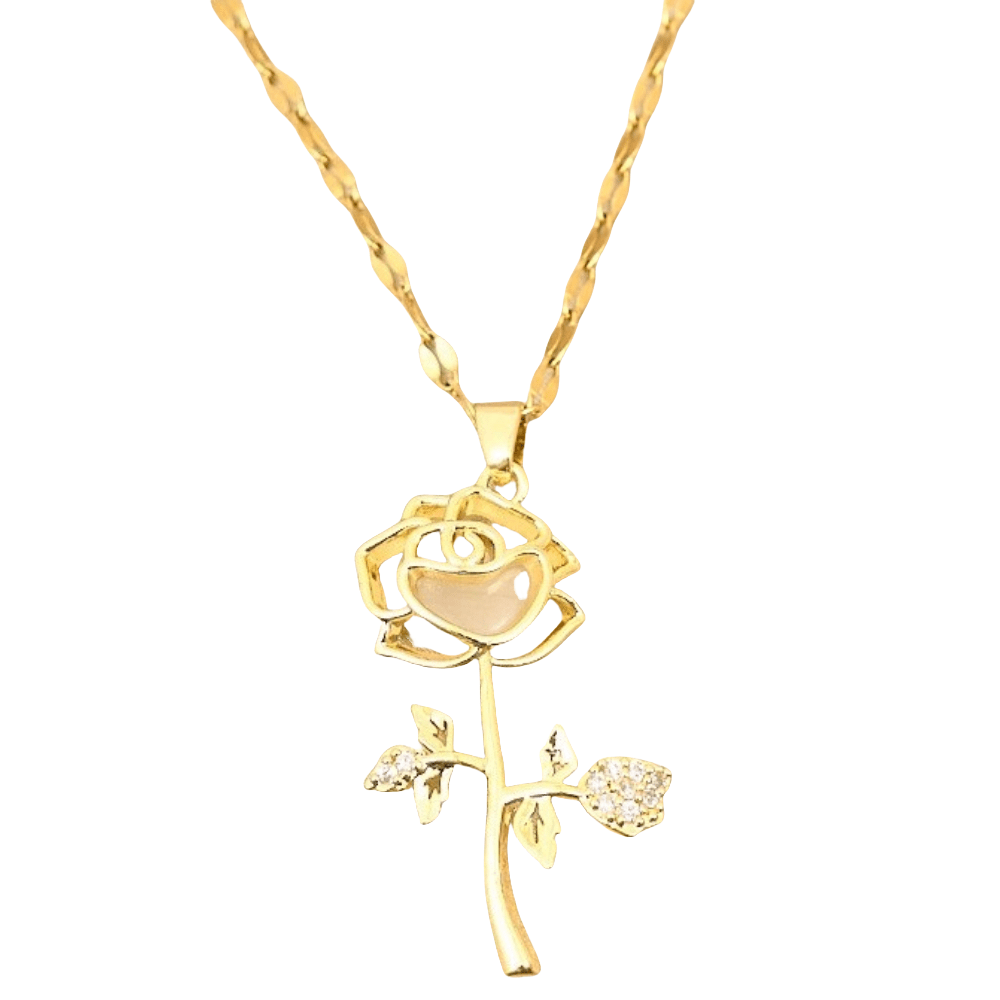 Romantic Rose Pendant Necklace with Titanium Stainless Steel Chain